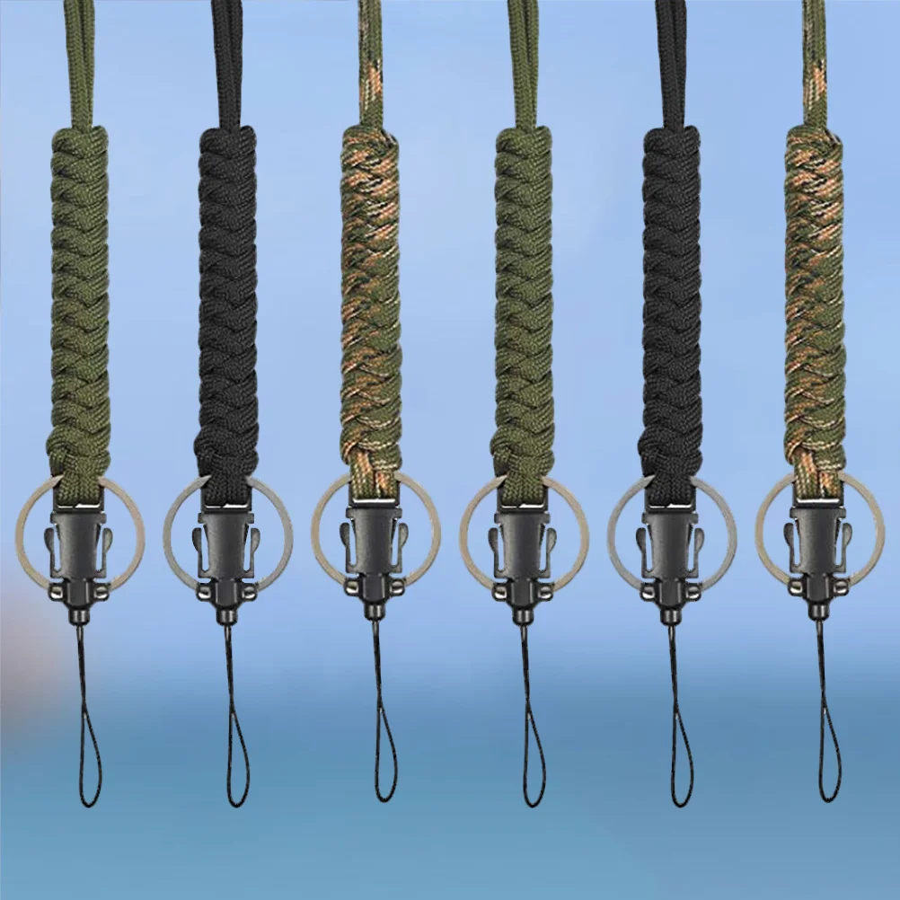 6 قطعة حقيبة مقاومة للماء حزام Paracord سلسلة مفاتيح قصيرة فائدة حبل قابل للتعديل الرقبة الحبل للتخييم في الهواء الطلق التنزه مفتاح الهاتف Id