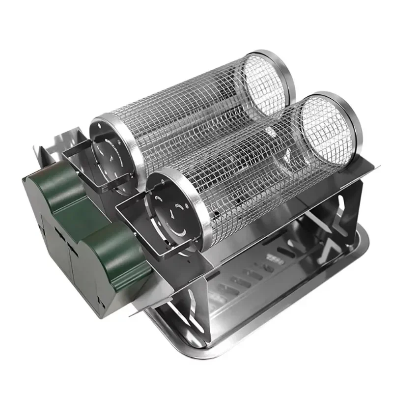 Outdoor stainless steel automatic rotating barbecue grill multi-functional cylindrical drum stove net charcoal cooking stove