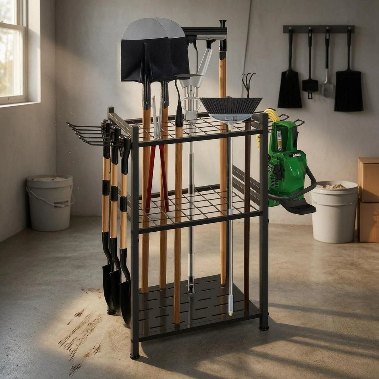 ガーデンツール収納ラック ブラックメタル ヤードツールラック - Gardening Tools Rack のレビューと価格