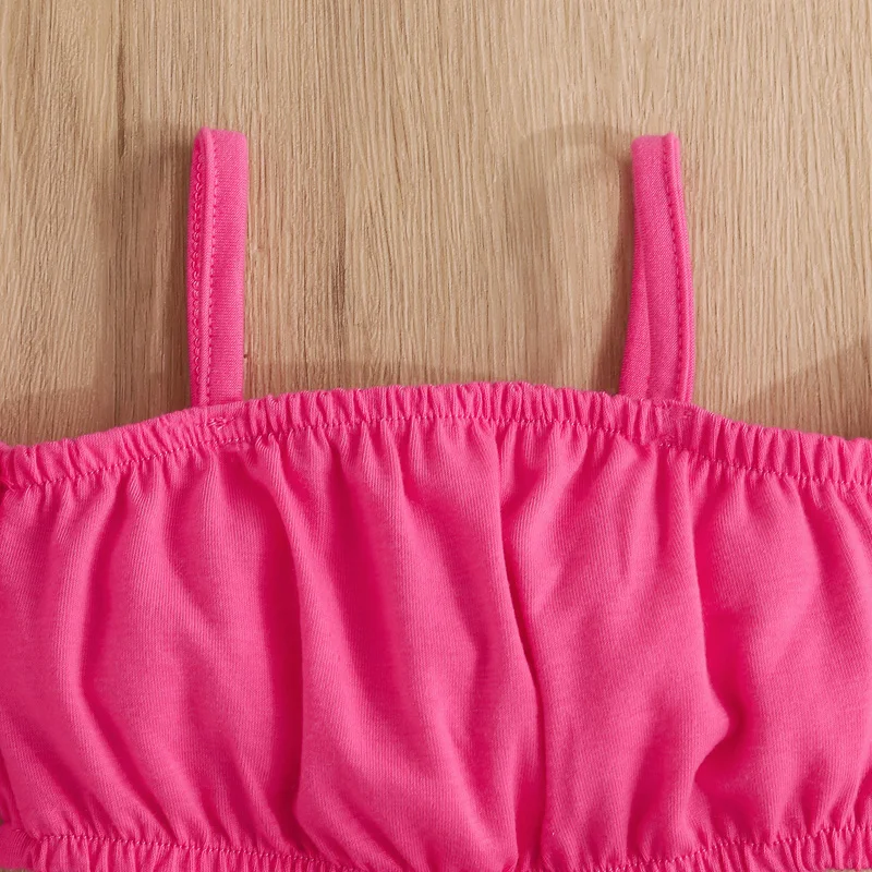 Focusnorm-مجموعة من الملابس للفتيات الصغيرات ، تي شيرت قصير الأكمام وسراويل جينز بدون أكتاف ، جزأين ، الموضة ، الصيف ، من 1 إلى 6 سنوات #4