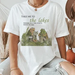 Women Aesthetic Cute Cartoon Frog Goblincore T-Shirts Vintage Boho Graphic Tees Trendy Music T Shirt Female Cottagecore Clothes