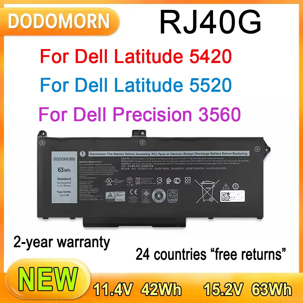 Batería de ordenador portátil RJ40G para Dell Latitude 5420 5520 para Dell Precision 3560 005R42 P137G 01K2CF P104F001 alta calidad 63Wh WY9DX