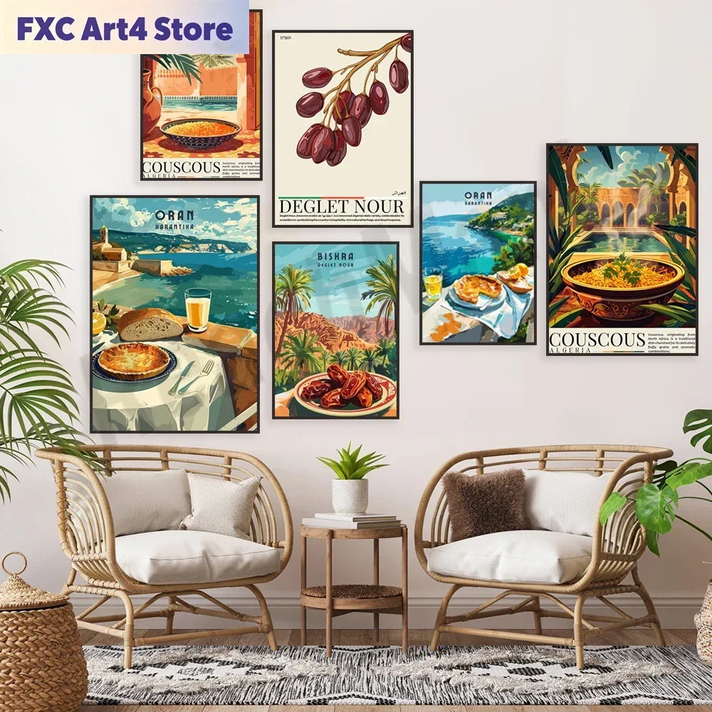 Póster de cocina sin marco, póster de Argelia, couscous argelino, póster de Karantika, póster de Deglet Nour, impresión de viaje de Argelia, regalo con identificación