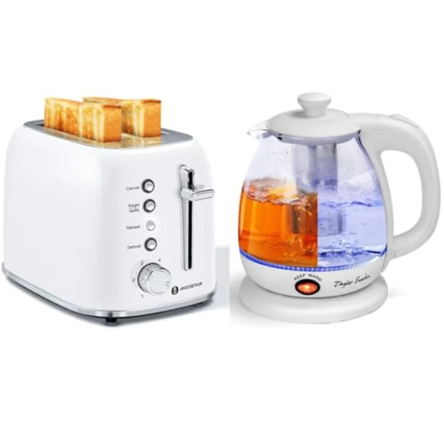 Retro 2-Slice Toaster and Taylor Swoden Electric Kettle with Tea Infuser 1L Small Electric Tea Kettle with Keep Warm Function i