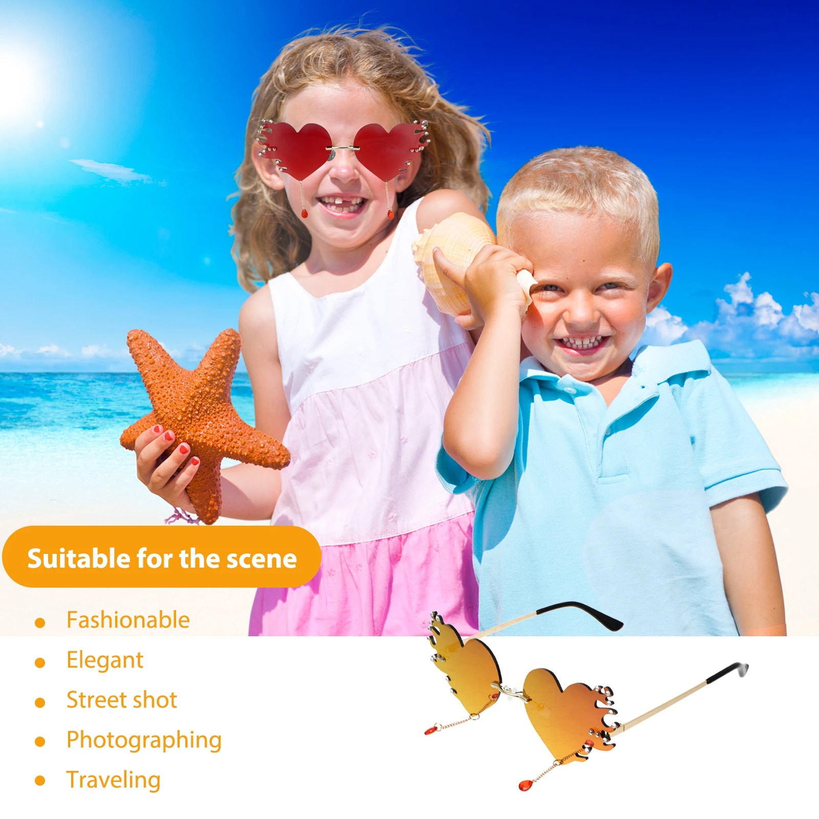 

Love Flame Heart Shaped Sunglasses PC Metal Material Lightweight Compact Size Fashion Party Photo Shooting Travel Gifts Heart