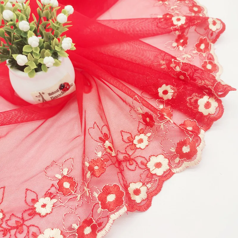 

22cm wide China Festive Red Net Yarn Embroidered Lace Fabric Wedding Veil Cheongsam Dress Pajama Underwear Sewing DIY Decoration