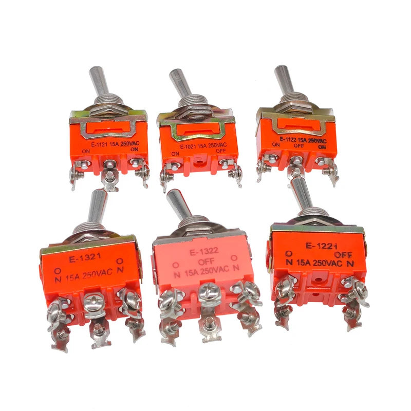 Toggle Switch SPST DPDT 250V 15A 2 3 Position Latching ON-OFF ON-ON ON-OFF-ON E-1322 1021 1122 1121 1221 1321 Cap Waterproof