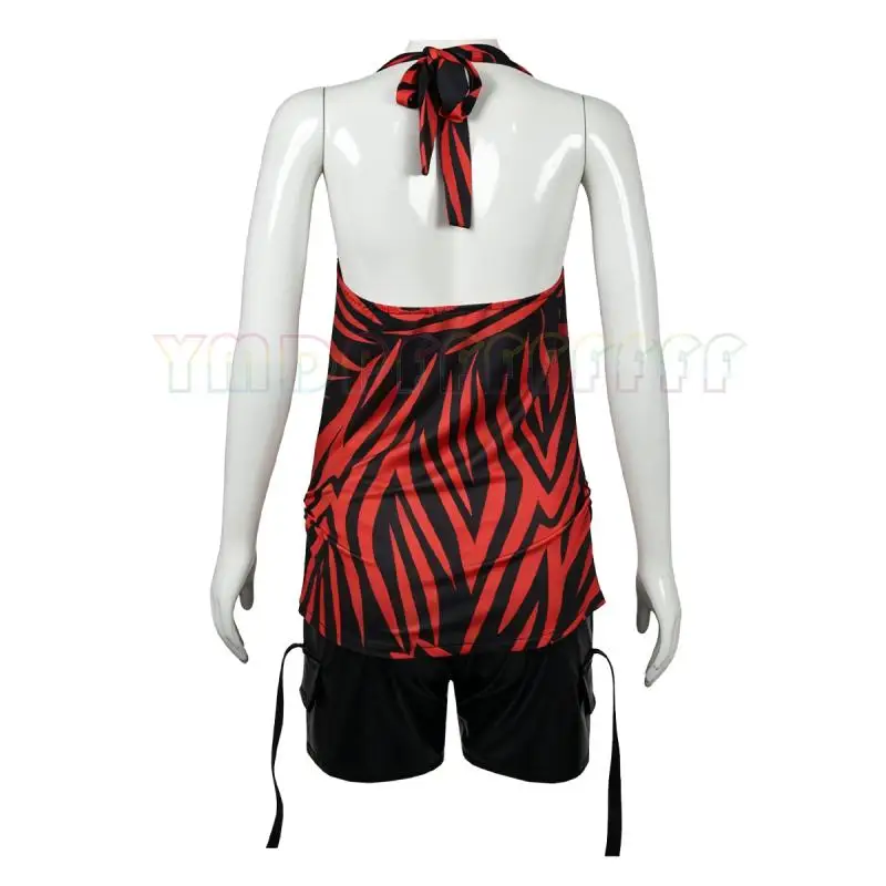 Halloween Nikki cosplay set with red and black zebra pattern retro sexy neck and waist cinching set, Easter fantasy carnival dre view 3