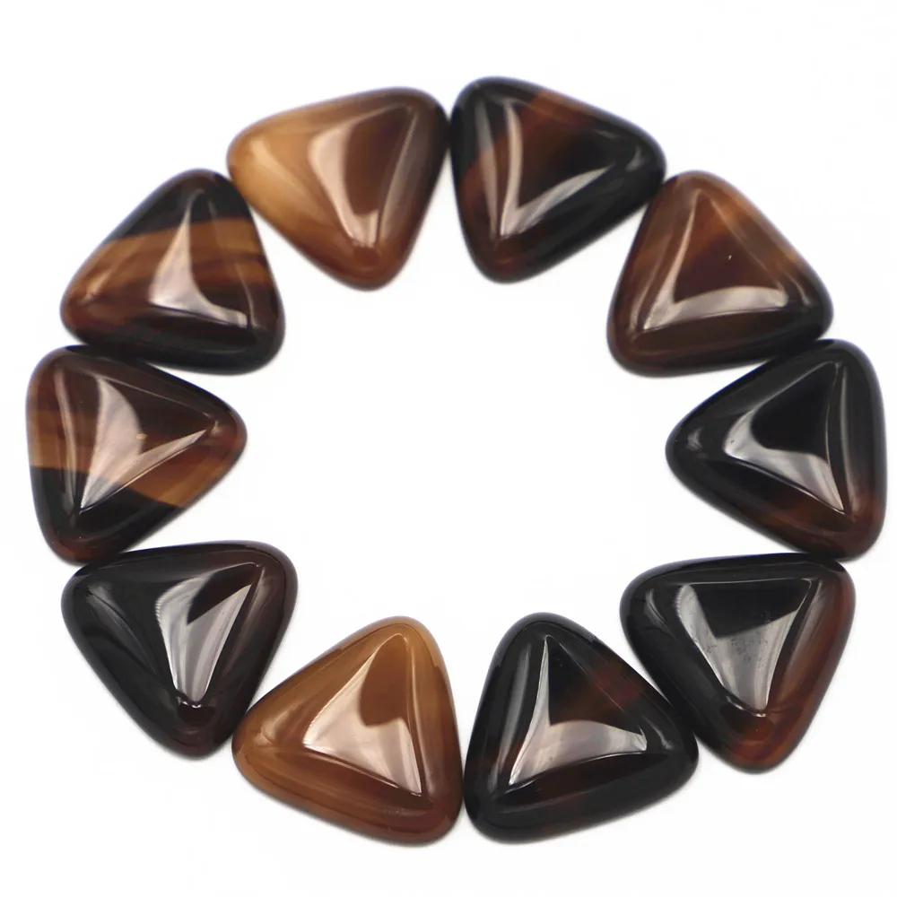 25x25mm Natural Stone Brown Agate Triangle Cabochon Setting Beads Fit DIY Ring Earring Men Jewelry 12Pcs Wholesale Free Shipping