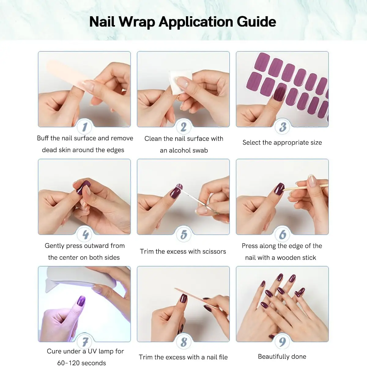 شرائط أظافر جل شبه معالجة من Polka Dot - 20 قطعة باللون العنابي مع فيونكة، أغطية طويلة الأمد على طراز الصالون، تتضمن ملف وعصا - UV/LED L