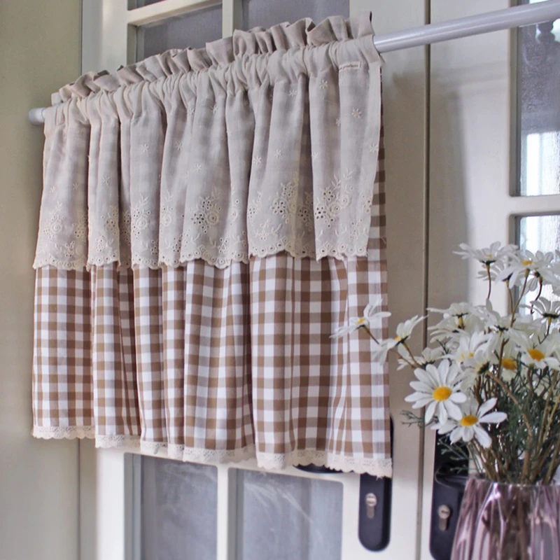 Buffalo Plaid Cafe Curtains Farmhouse Tiers Kitchen Curtains Gingham Check Rod Pocket Window Short Curtains for Kitchen Bathroom