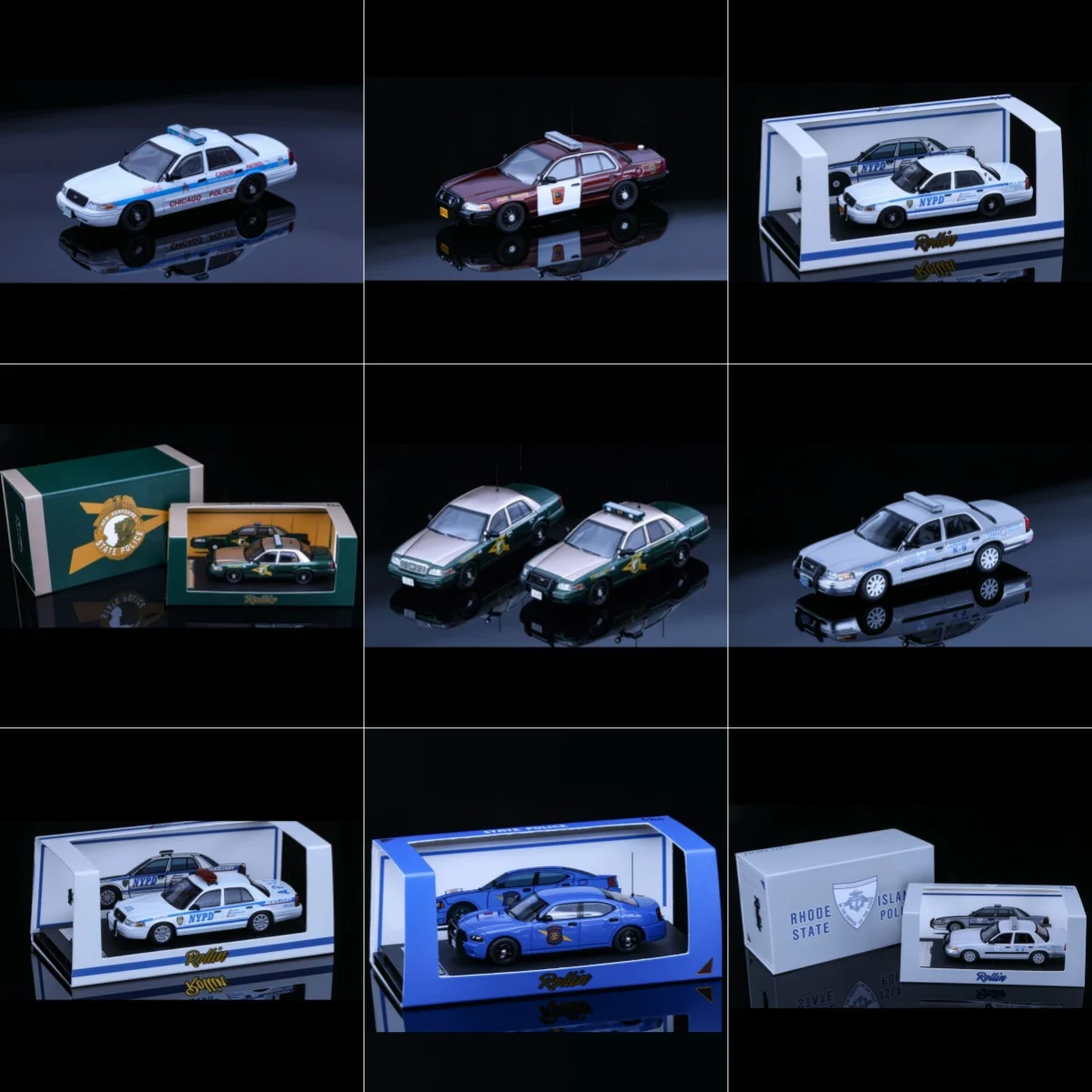 Rollin 1/64 NHSP RISP Victoria Crown K9 & Charger Patrol Vehicle Car Alloy Model