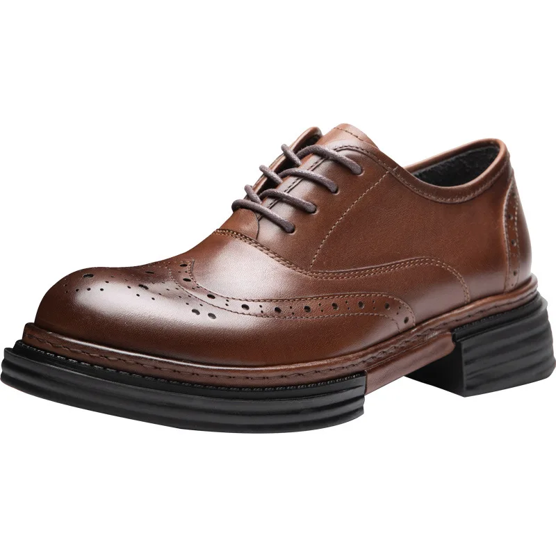 

CLAIAMI Brock Leather Shoes Men Genuine Leather Business Dress Retro British Wedding Shoes for Men Cowhide Casual Shoes Handmade