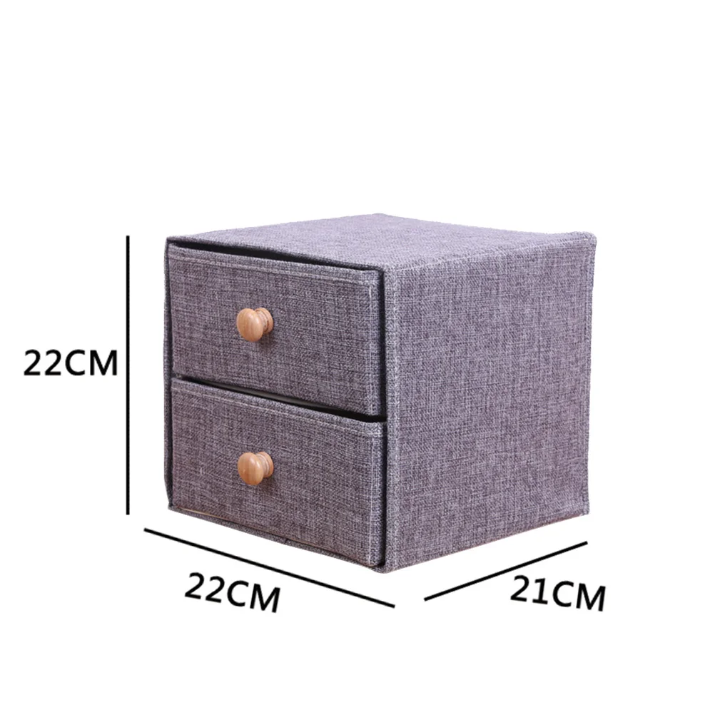 

Cotton Linen Two Drawer Storage Box Grey Desktop Organizer for Home Office Sundries Desk Storage Container Cloth Desk Organizer
