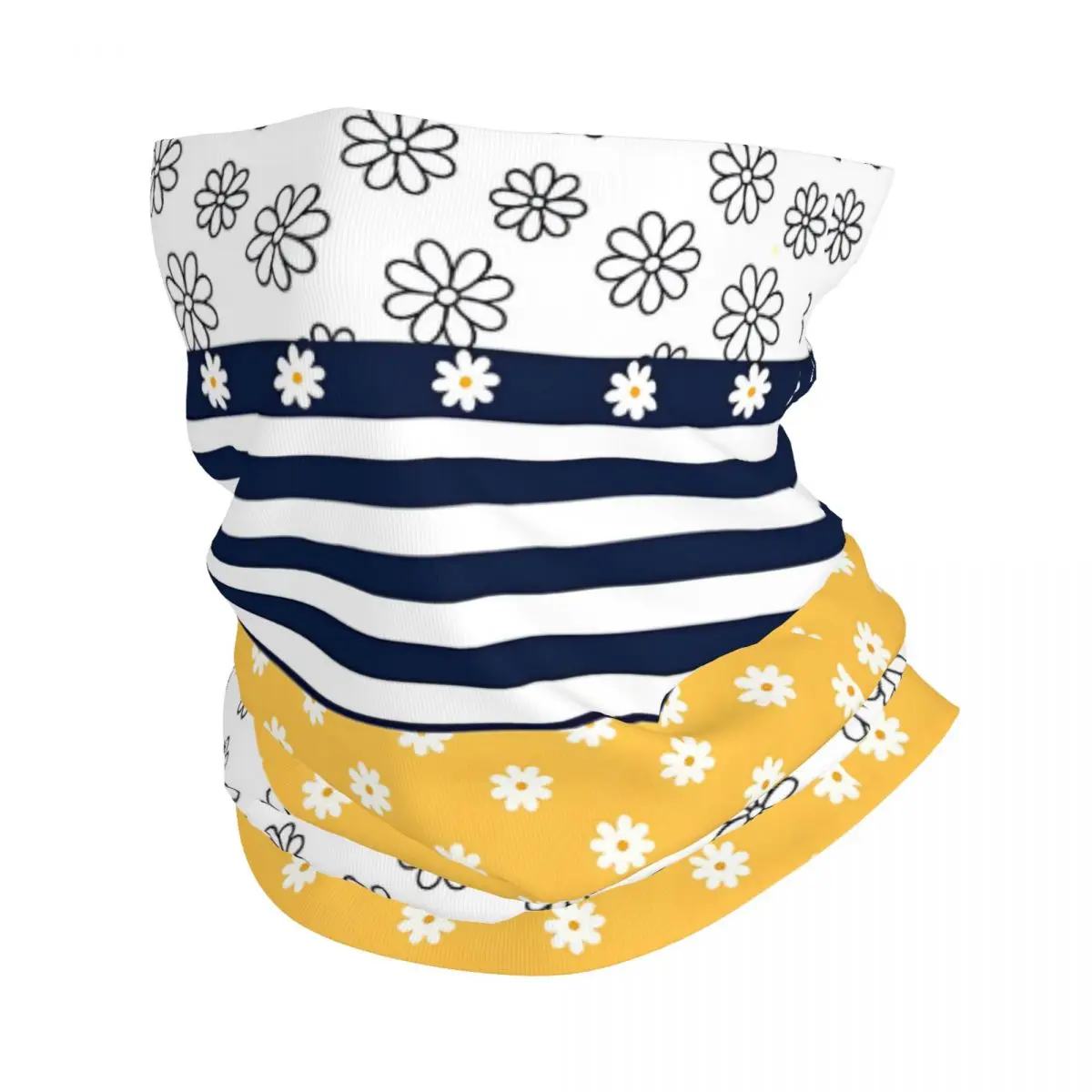 Navy Blue Yellow And White Simple Daisy Flower Pattern Bandana Neck Cover Wrap Scarf Balaclava Cycling Unisex Adult Breathable