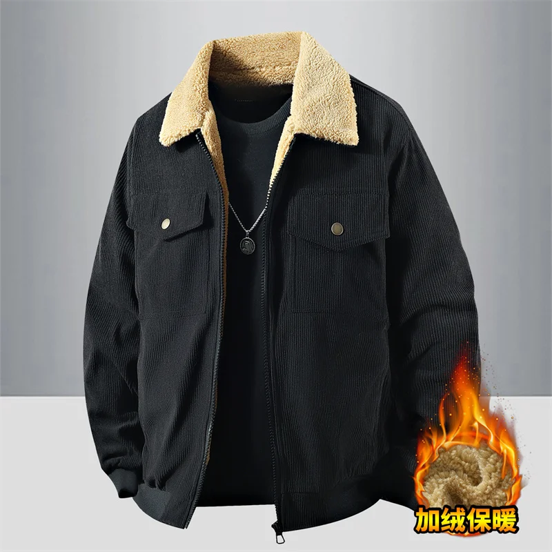 Parka casual con colletto rovesciato per uomo Moda addensare abbigliamento maschile caldo Comoda giacca in cotone con cerniera Tinta unita All-match