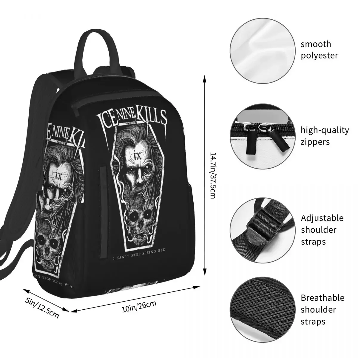 Michele Nolli Ice Nine Kills Backpack Student BookBag Kids School Bag Laptop Shoulder Bags Men Women