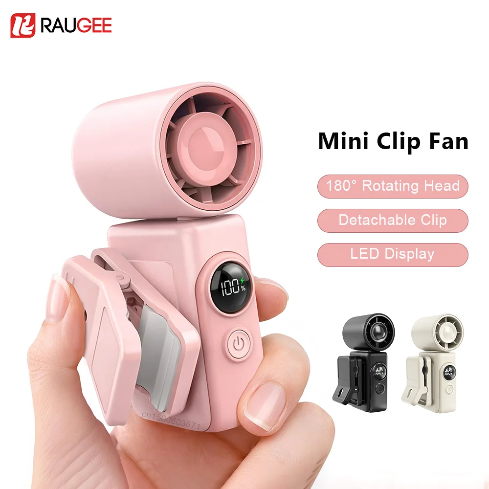 Mini-Clip-Ventilator, tragbarer Handventilator, kleiner persönlicher Ventilator, digitales Display, wiederaufladbarer USB-Ventilator, rotierender Clip-Ventilator, Taschen-Handventilator