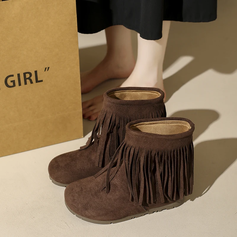 

Коричневые ботильоны в стиле ретро, женские осенние замшевые дизайнерские туфли, модные повседневные ботинки с кисточками, женские ковбойские сапоги в стиле вестерн, женские