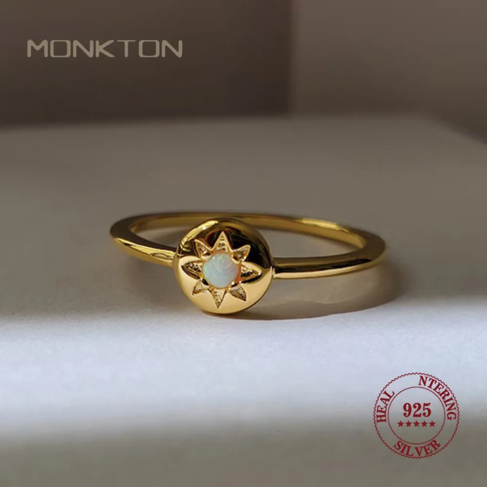 

Monkton Sterling Silver 925 Ring with Opal Stone Sun Pattern Design Delicate&Dainty Jewelry for Women Perfect for Daily Wear