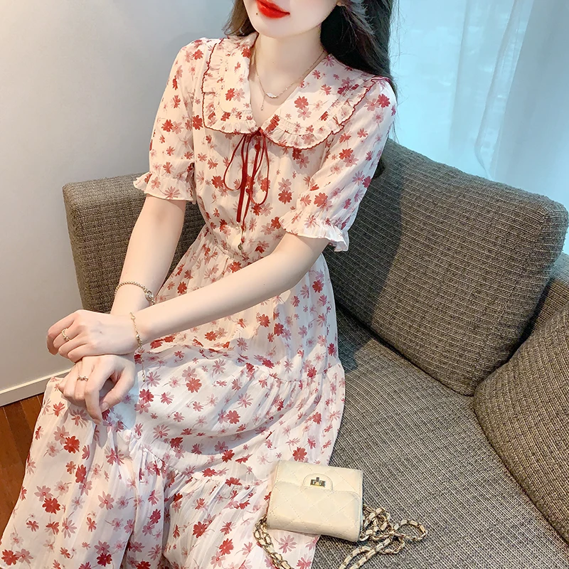 Ele Falda midi Dr Ladylike Sle Bell Sve de gasa con estampado floral de verano para mujer