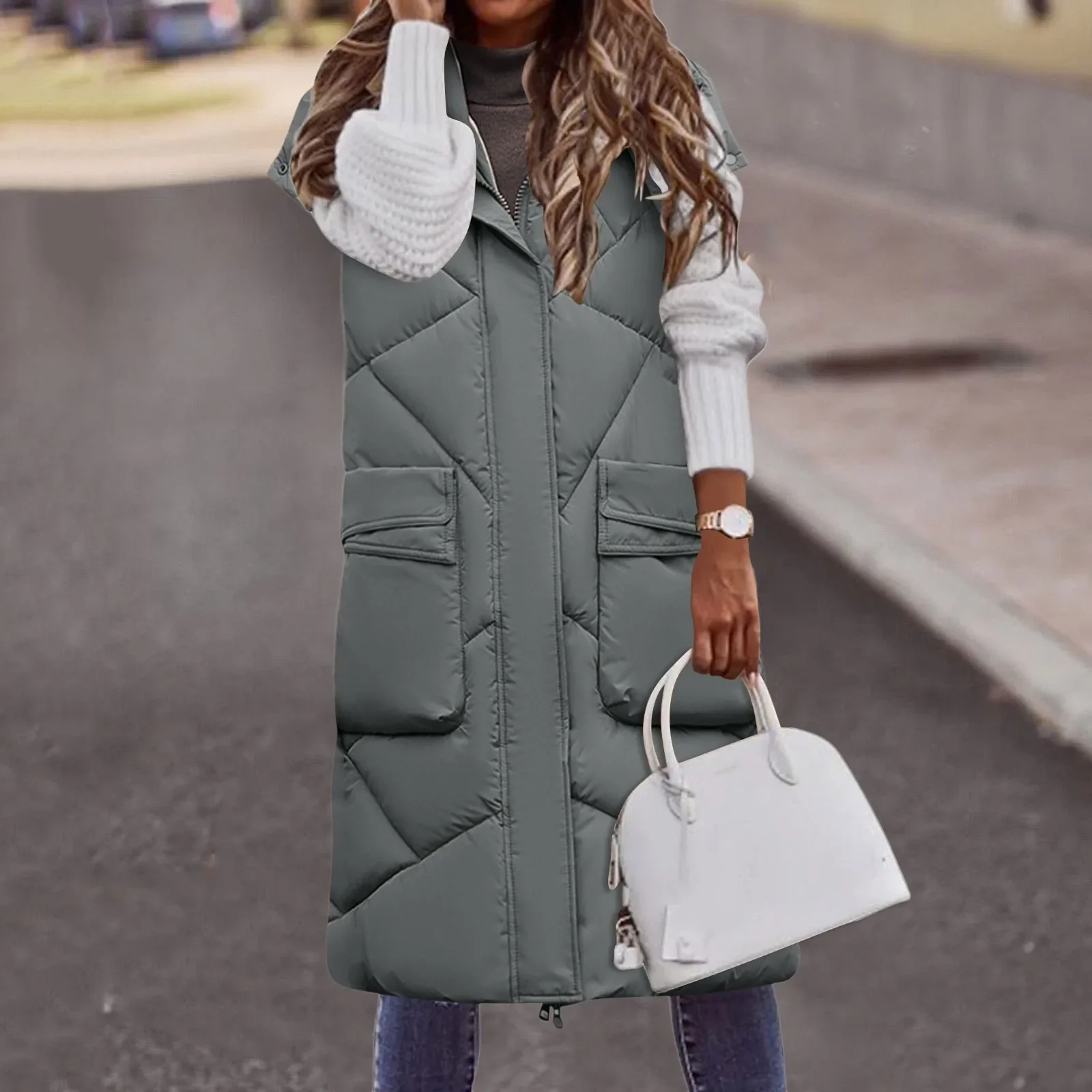 Women's Sleeveless Vest Long Down Jacket Solid Korea Hooded Padded Vests Loose Females 2023 Ladies Fashion Casual Winter Coat