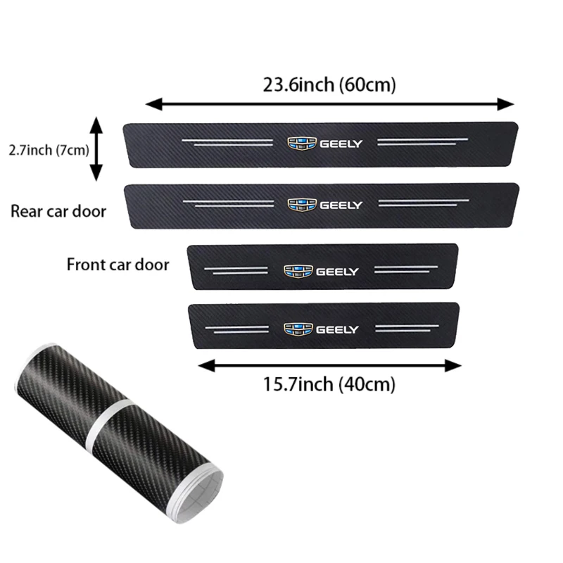 4PCS Car Door Sill Protector Carbon Fiber Sticker for GEELY Coolray Aktie Tugella Atlas GC6 Vision X6 Emgrand X7 EC7 EC8 Azkarra