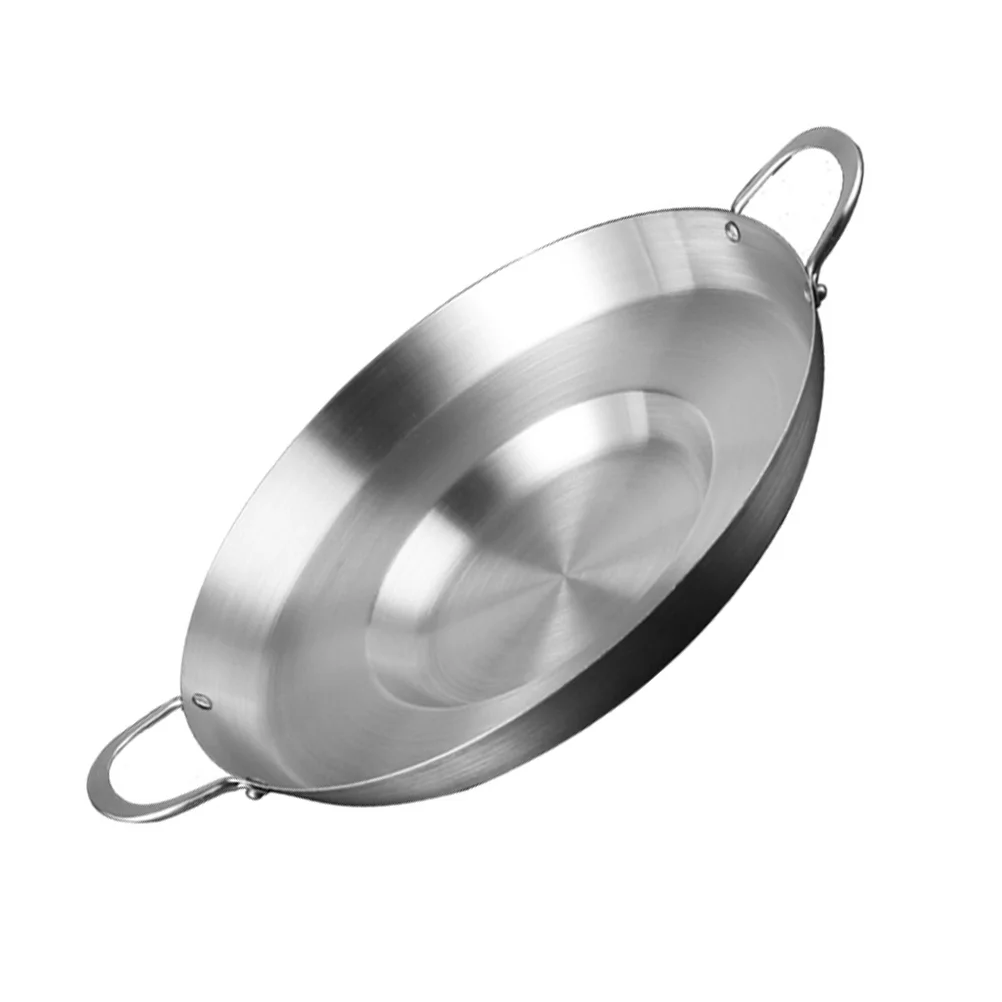 1 Stainless Steel Frying Pan Non Bottom Outdoor Camping Hiking BBQ Multi Function Home Kitchen Fryer Silver Potato