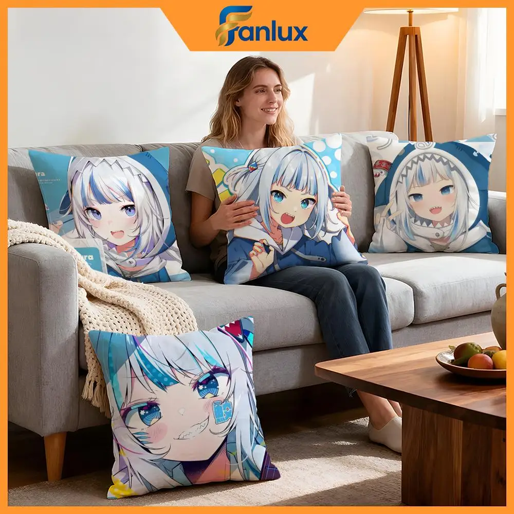 Character Gawr Gura Kissenbezug, 4 Stück, dekorative Bezüge, weicher Kissenbezug für Sofa, Couch, Dekoration, 40 x 40, 45 x 45 Kissenbezüge