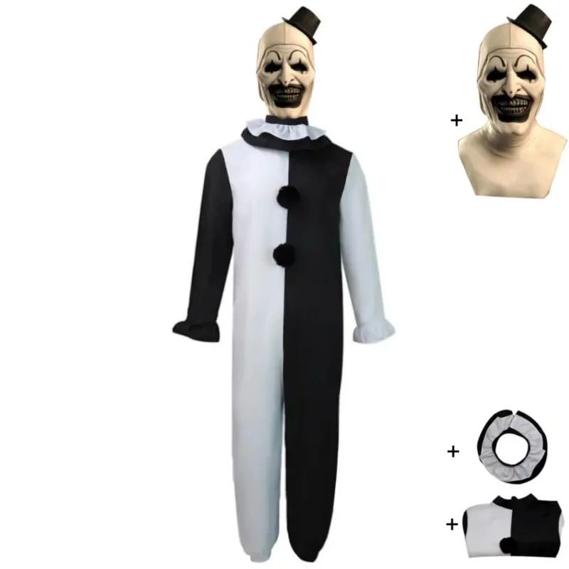A Bear House Anime Movie Terrifier Art The Clown Cosplay Costume Mask Black and White Jumpsuit Bodysuit Tp1p2t 2025 New