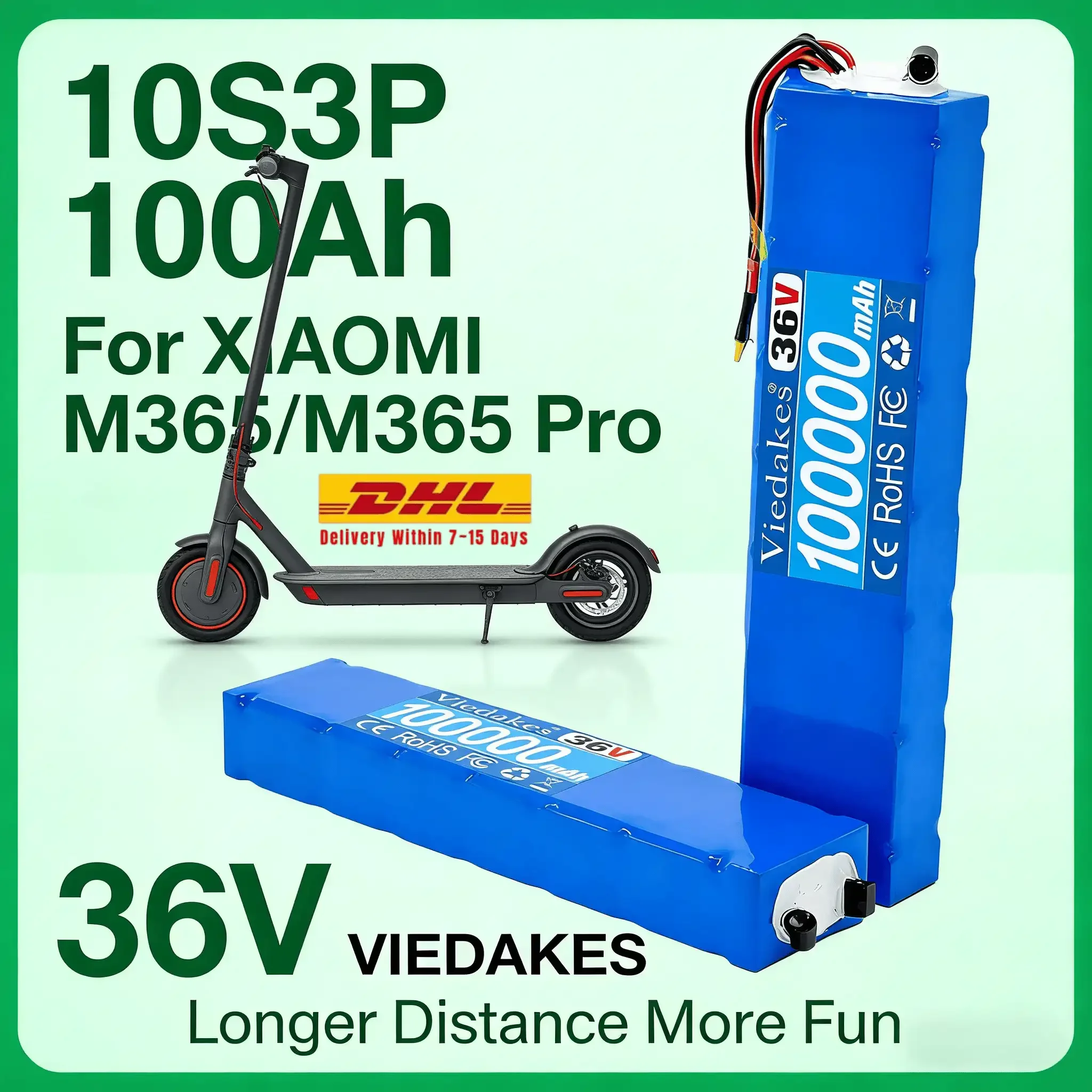 

36V 10S3P 100Ah Rechargeable Battery Pack with BMS for Xiaomi M365 Electric Scooter