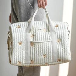New Embroidered Travel Bag Large Capacity Peach Skin Boston Mommy Bag Storage Portable Crossbody Bag