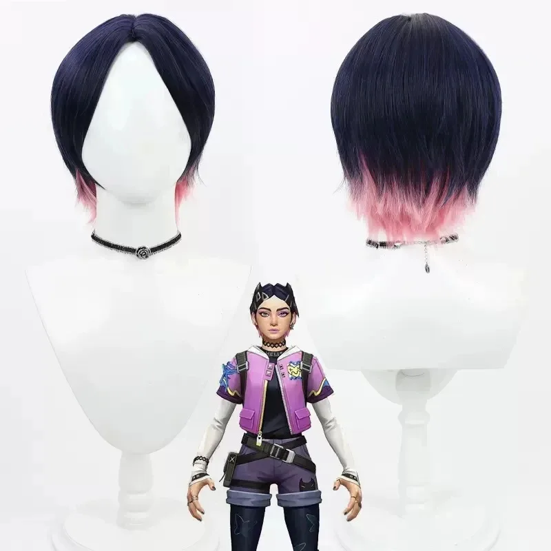 Valorant novo cravo cosplay peruca curta resistente ao calor cabelo sintético festa de halloween papel + peruca boné
