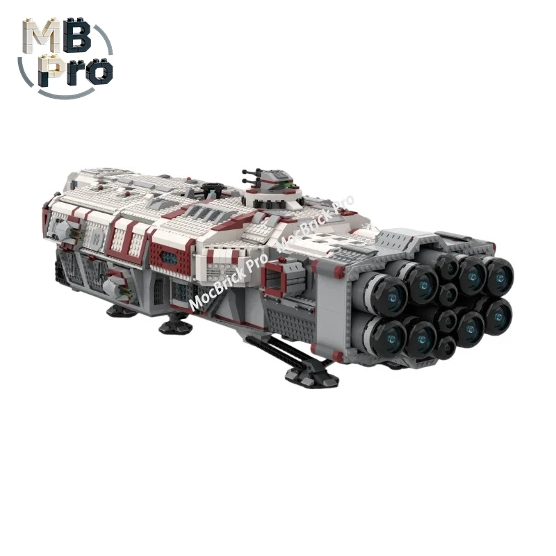 Armored Interstellar Cargo Vessel Building Blocks Heavy Armed Freight Spaceship MOC Bricks Desktop Collectible Gift