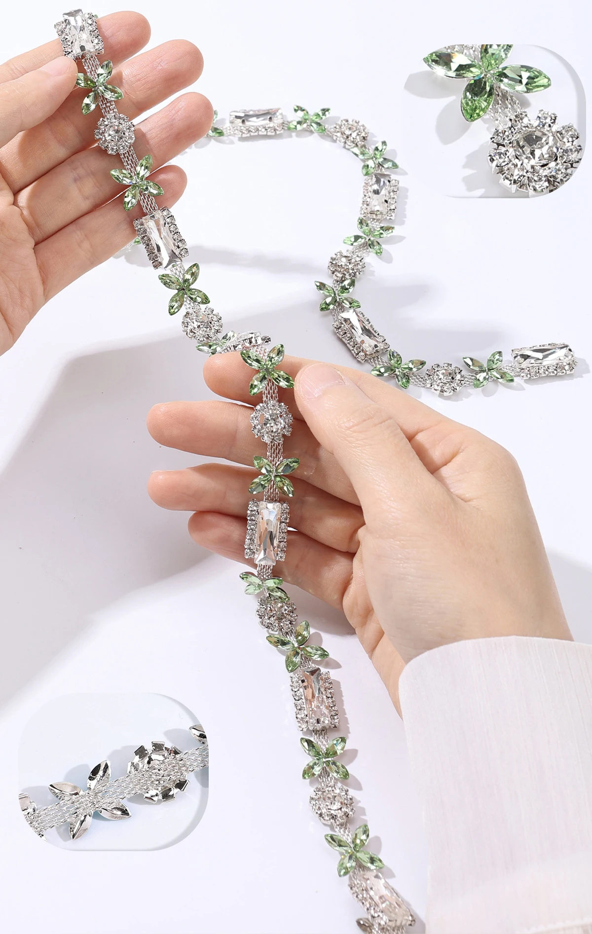 10 Yards Strasskette Kristalldiamant DIY Bastelzubehör Kleidungsaccessoire Glitzer-Strassband Nähzubehör Geschenkdekoration – Detail 4