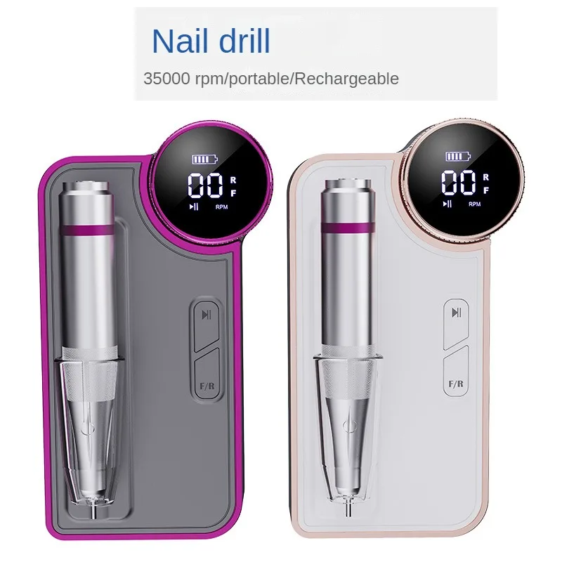 

Electric Manicure Nail Drill Speed Control Portable Professional Equipment Home Use Low Noise 35000RPM LCD With 6 Grinding Heads