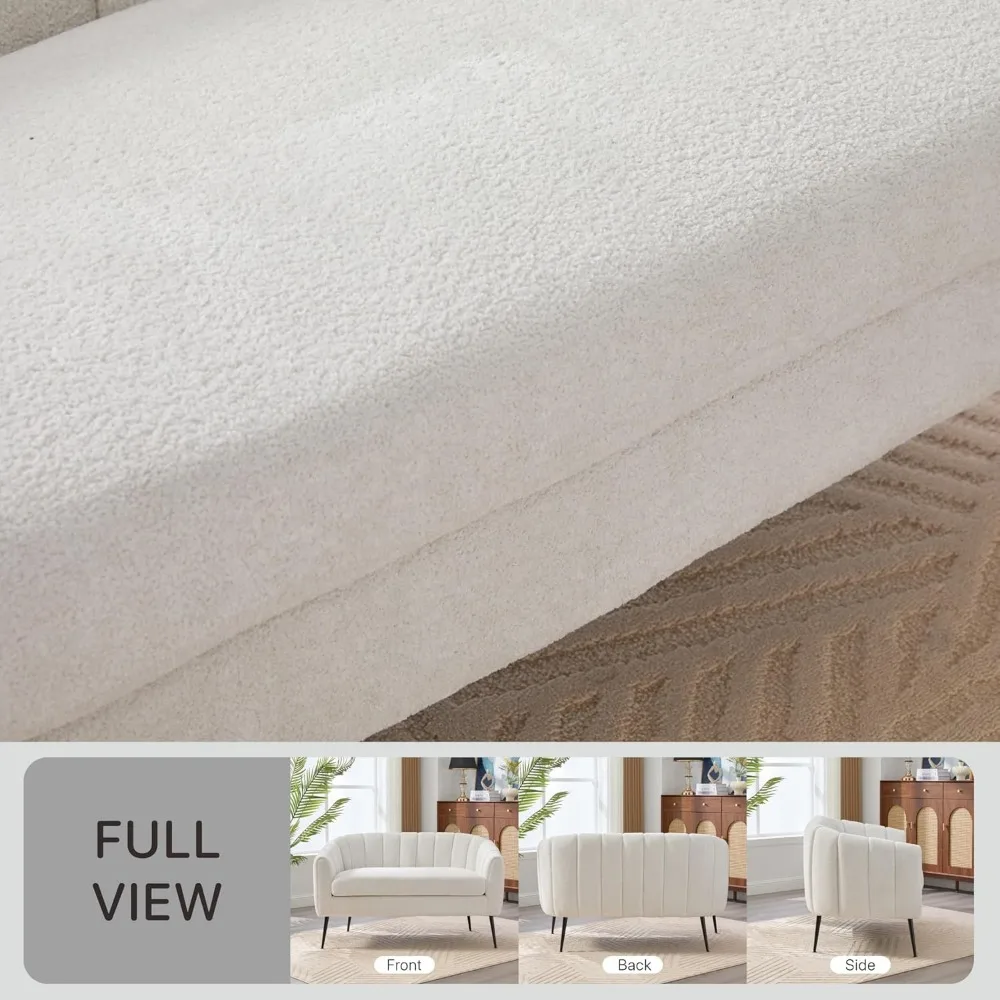 أريكة شيربا بوكل الحديثة ذات المقعدين مع أرجل معدنية، أريكة منجدة مريحة لهجة غرفة المعيشة الصغيرة #5