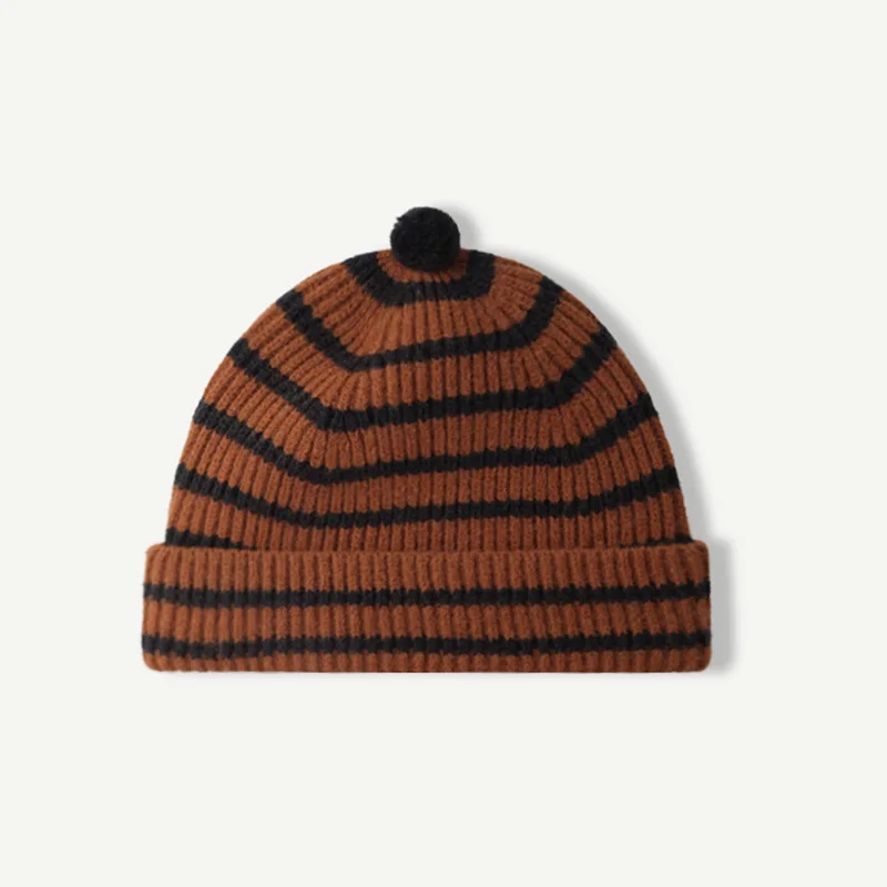 Hat Women Winter Beanie Pompom Acrylic Knit Stripe Autumn Warm Skiing Accessory For Cold Weather Sport Outdoor Holiday Teenagers