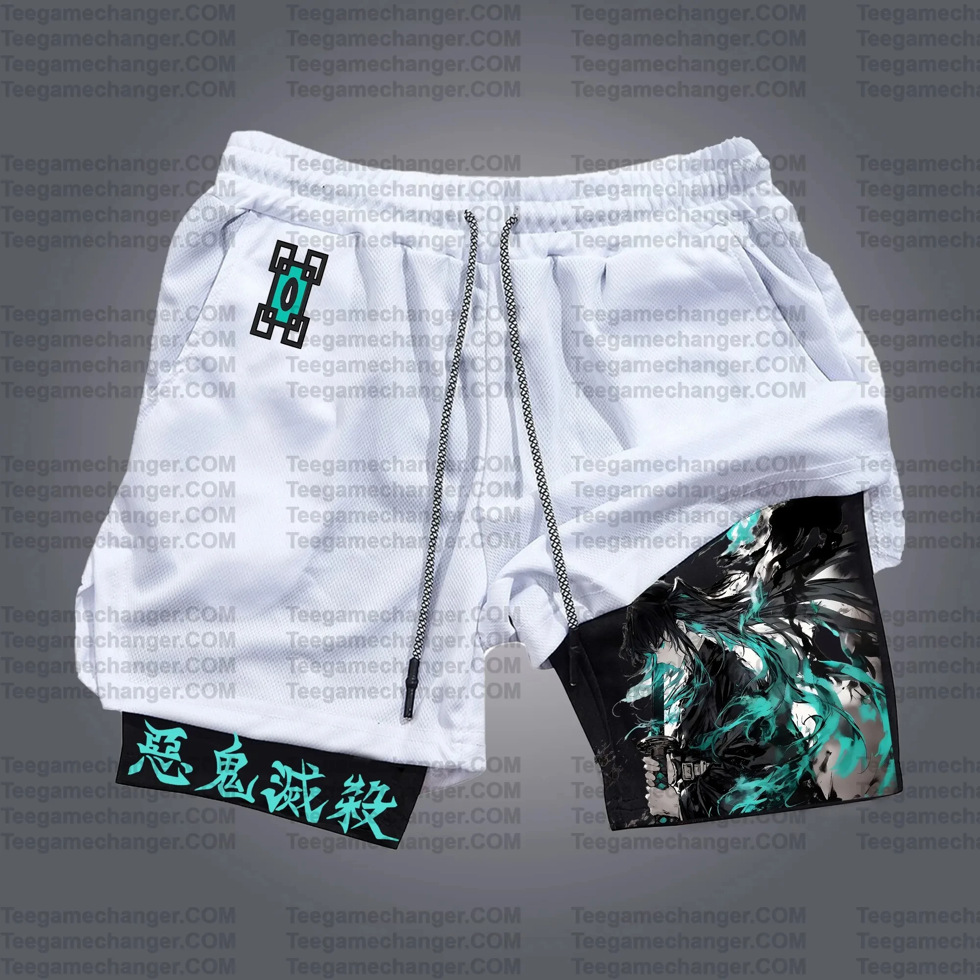 Teegamechanger Demon Slayer Inosuke Hashibira Boar Mask กางเกงขาสั้นสีดำผู้ชายผ้าฝ้ายลำลองฤดูร้อนสตรีทแวร์แฟชั่นอะนิเมะกราฟิก
