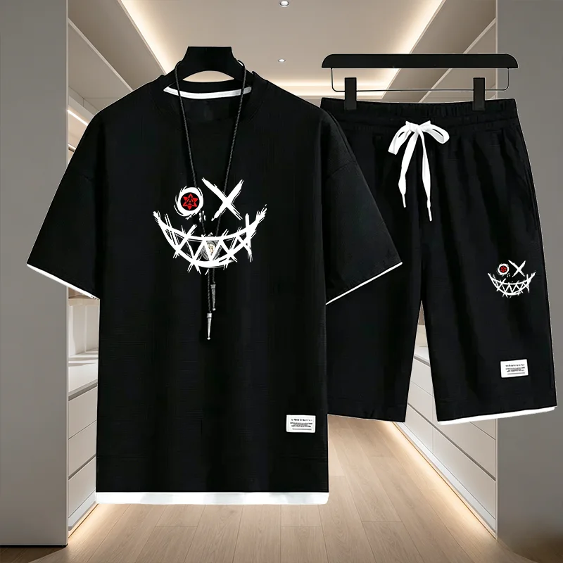 

2026 men's breathable short sleeved T-shirt+quick drying shorts two-piece outdoor fashionable and comfortable men's top shorts