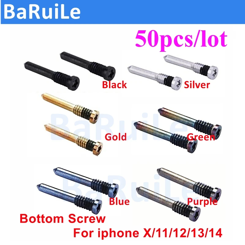 BaRuiLe 50pcs 100pcs Back Cover Screw for iPhone 11 12 13 Pro 14 15 X XS Max 5S 6S 7 8 Bottom Dock Connector Pentalobe Screws