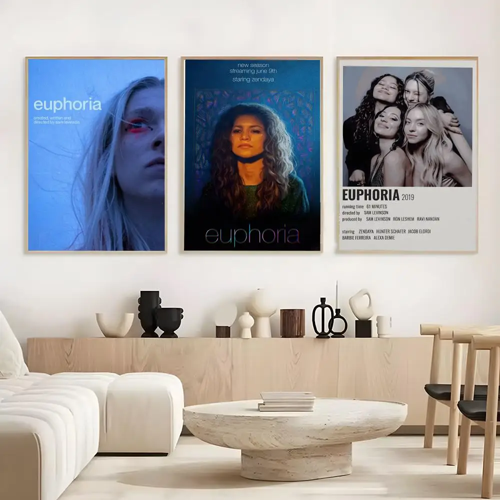 Affiche de la série télévisée Euphoria, affiche sans cadre, autocollant artistique auto-adhésif en papier imperméable, décoration murale pour café, bar, chambre