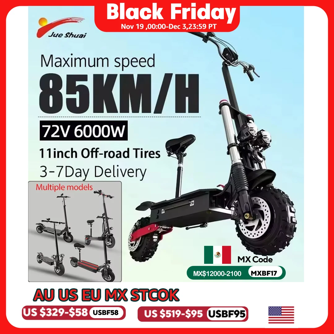 

[8 models]10/11 Inch 48V-72V 1000W-6000W Electric Scooter 50-85km/h Fast E Scooter Off Road Electric Kick Scooter Foldable Adult