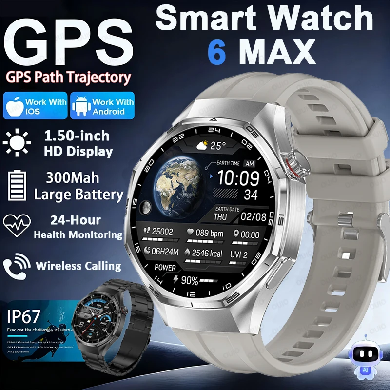 

New Watch 6 MAX Smart Watch Men Altitude Air Pressure GPS Tracing Heart Rate Health Monitoring Sports Mode BT Call Smart Watch