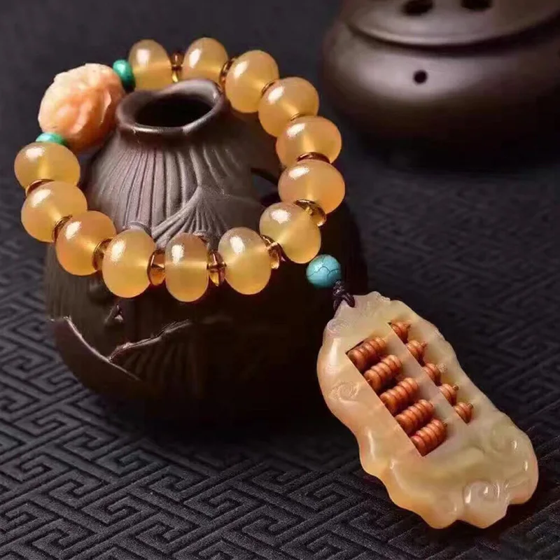 Natural Round Bracelet With Blood Sheep Horn Abacus Beads