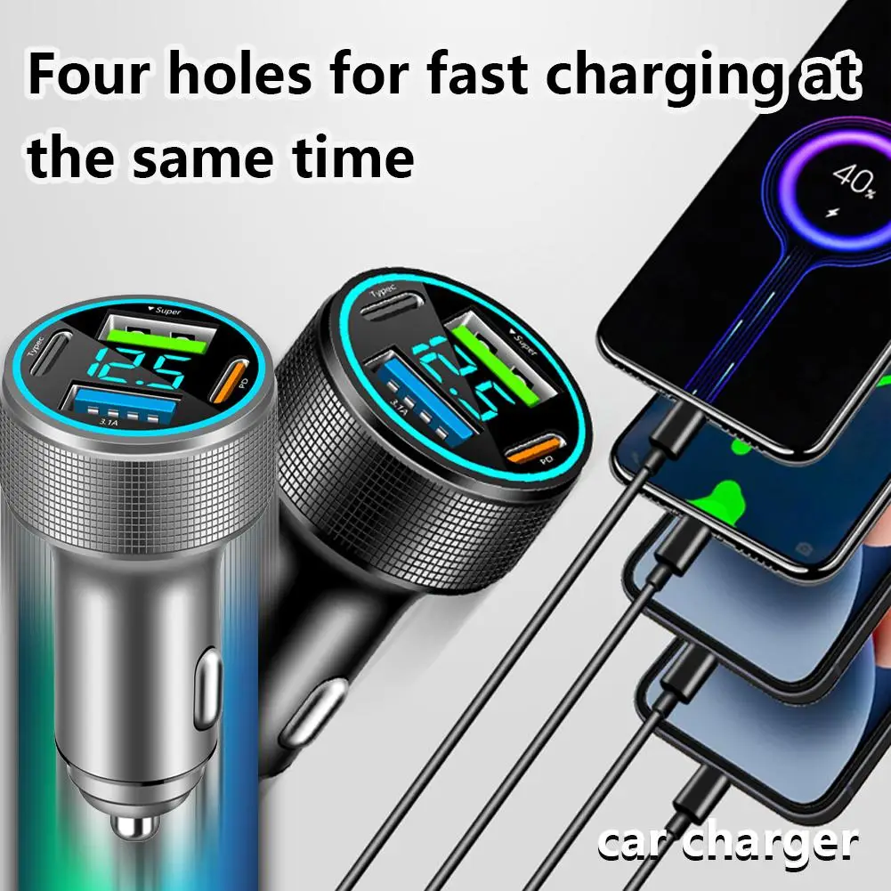 Car Charger 200W Fast Charging Adapter 4 Port USB Car Charger Type C PD for IPhone 15 Phone Quick Chargers