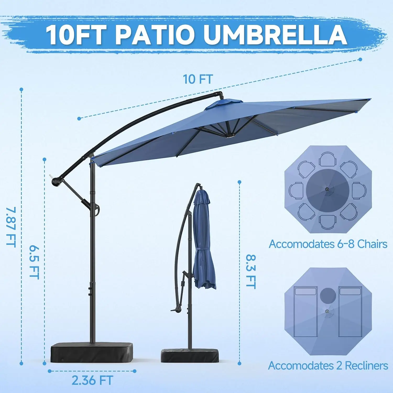 

10' Cantilever Patio Umbrella with Sandbag Base, Large Outdoor Offset Sun Shade, Customized