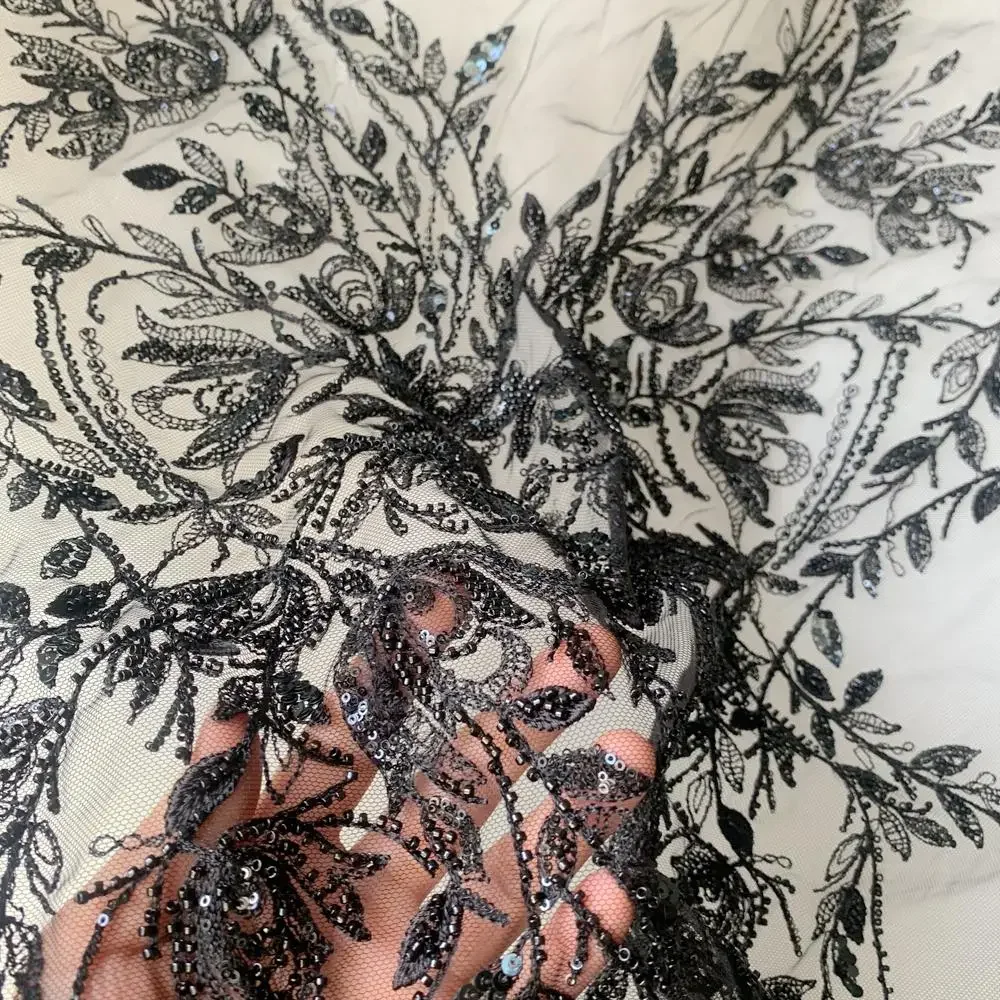 

65*48CM New Beaded Sequins Lace Chest Flowers 3D Wedding Dress Applique DIY Bridal Headdress Lace Collar Lace Fabric Patch