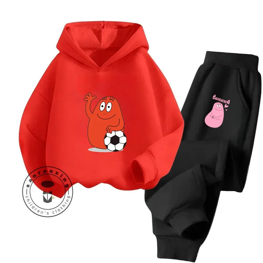 Cartoon Barbapapa Spring and Fall New Boys and Girls Clothing Set Casual Hoodie Coat Pants 2PCS Set Casual Children's Sportswear