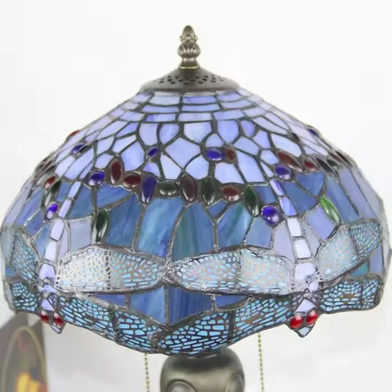 12inch European Pastoral Retro Tiffany Stained Glass Table Lamp with Colorful Dragonfly Pattern Shade Lighting Restauran